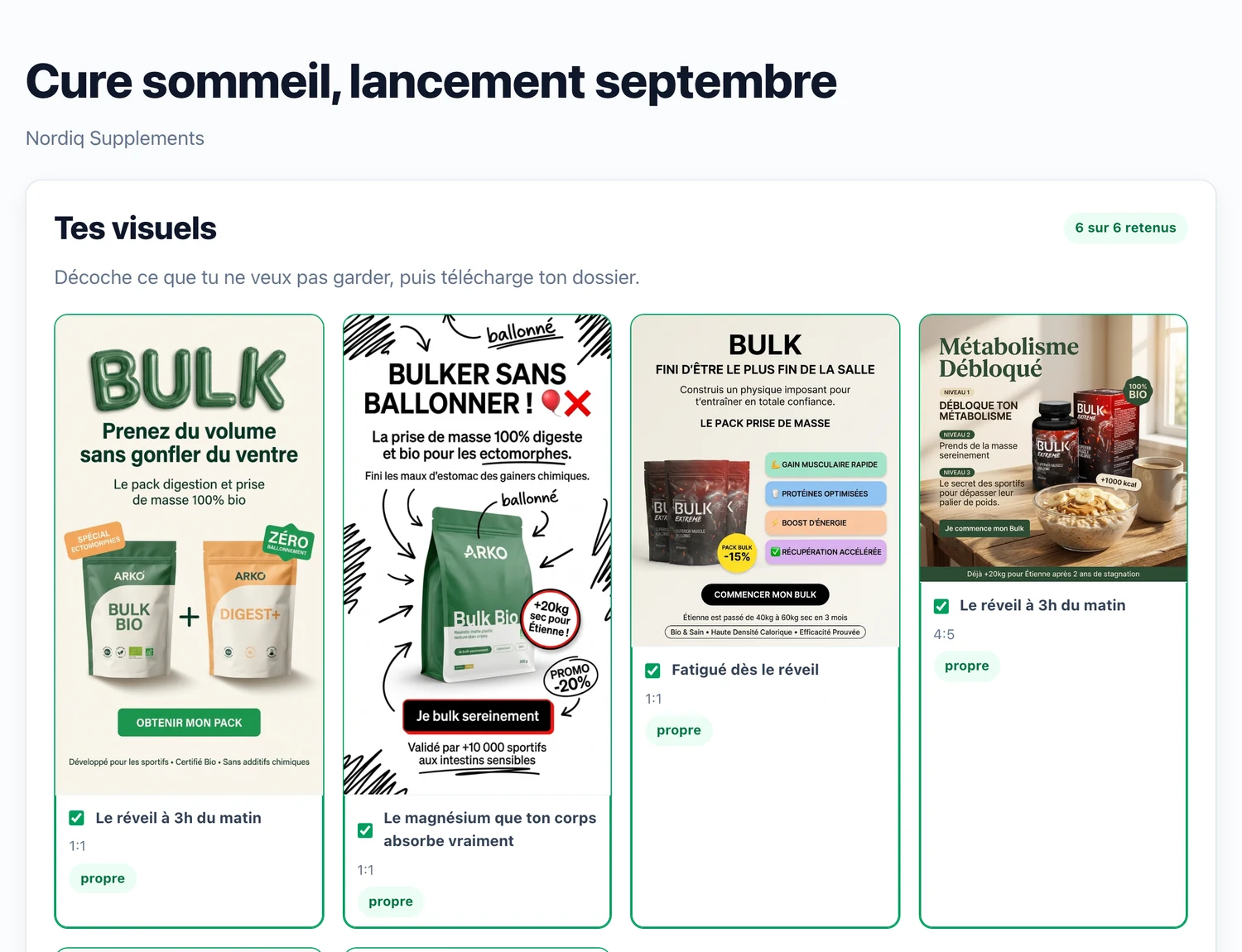 Écran de sélection des visuels à télécharger